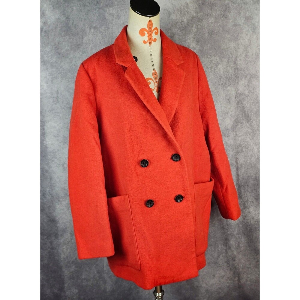 Madewell HOLLIS Double Breasted Wool Blend Coat Orange Red Wool Blend Womens 2XL